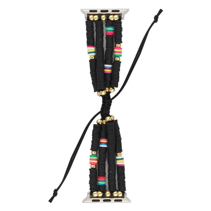 Bohemian Style Soft Ceramic Beaded Strap For Apple Series 7 45mm / 6 & SE & 5 & 4 44mm / 3 & 2 & 1 42mm(Black) by bashfashion