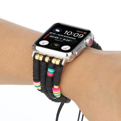 Bohemian Style Soft Ceramic Beaded Strap For Apple Series 7 45mm / 6 & SE & 5 & 4 44mm / 3 & 2 & 1 42mm(Black) by bashfashion