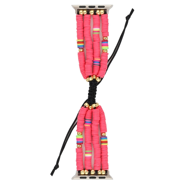 Bohemian Style Soft Ceramic Beaded Strap For Apple Series 7 45mm / 6 & SE & 5 & 4 44mm / 3 & 2 & 1 42mm(Rose Red) by bashfashion