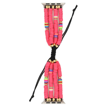 Bohemian Style Soft Ceramic Beaded Strap For Apple Series 7 45mm / 6 & SE & 5 & 4 44mm / 3 & 2 & 1 42mm(Rose Red) by bashfashion