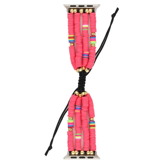 Bohemian Style Soft Ceramic Beaded Strap For Apple Series 7 45mm / 6 & SE & 5 & 4 44mm / 3 & 2 & 1 42mm(Rose Red) by bashfashion