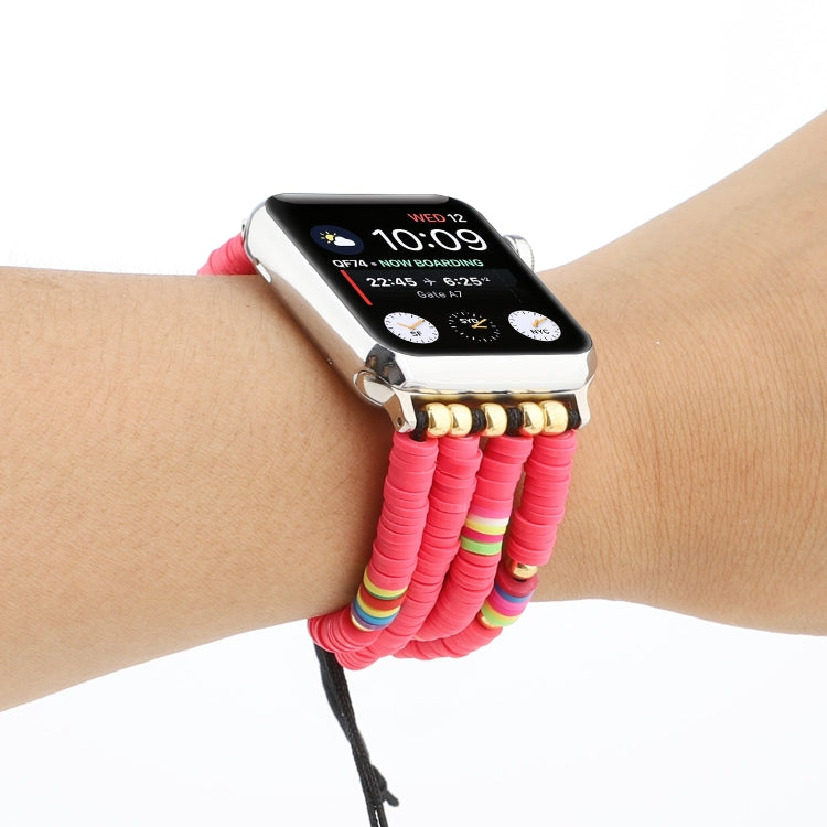 Bohemian Style Soft Ceramic Beaded Strap For Apple Series 7 45mm / 6 & SE & 5 & 4 44mm / 3 & 2 & 1 42mm(Rose Red) by bashfashion