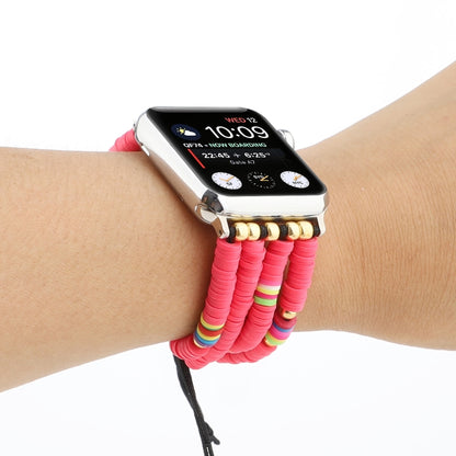 Bohemian Style Soft Ceramic Beaded Strap For Apple Series 7 45mm / 6 & SE & 5 & 4 44mm / 3 & 2 & 1 42mm(Rose Red) by bashfashion