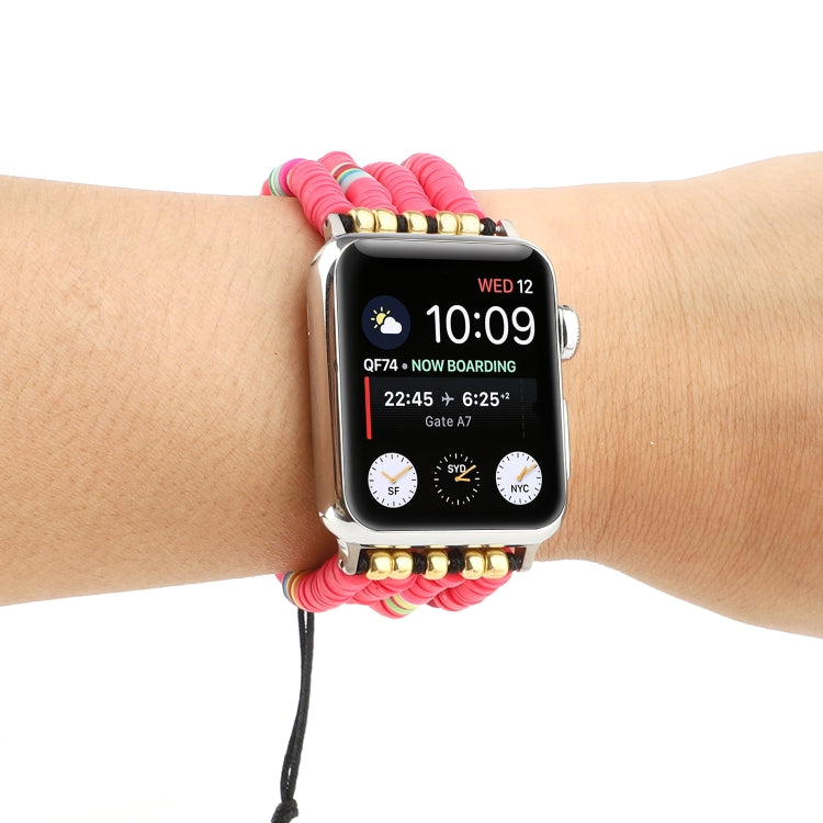 Bohemian Style Soft Ceramic Beaded Strap For Apple Series 7 45mm / 6 & SE & 5 & 4 44mm / 3 & 2 & 1 42mm(Rose Red) by bashfashion