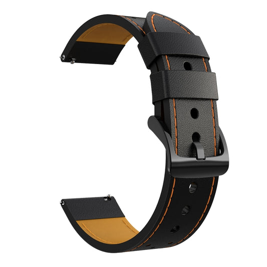 For Samsung Galaxy Watch 3 45mm Round Hole Line Leather Watch Band(Black Leather Orange Line Point) by bashfashion