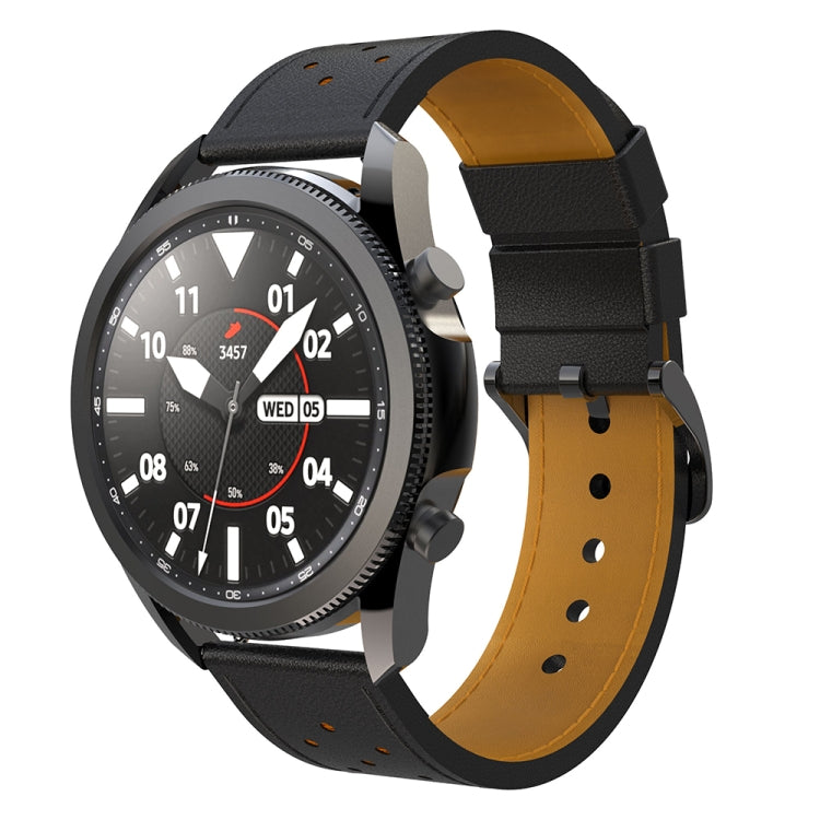 For Samsung Galaxy Watch 3 45mm Round Hole Line Leather Watch Band(Black Leather Line Orange Point) by bashfashion