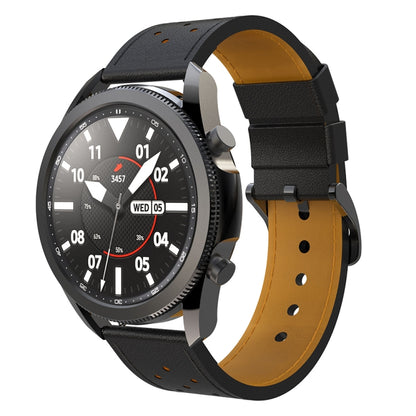 For Samsung Galaxy Watch 3 45mm Round Hole Line Leather Watch Band(Black Leather Line Orange Point) by bashfashion