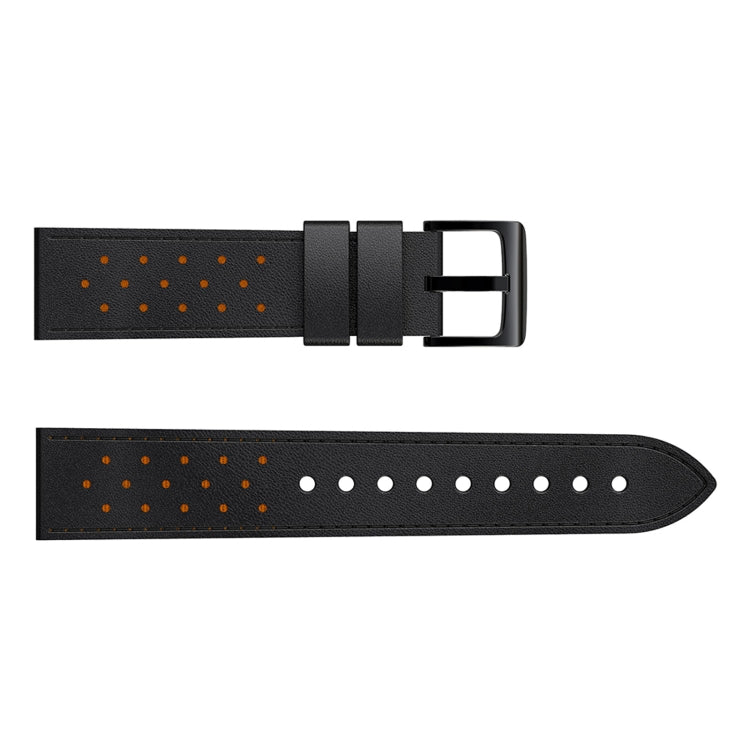 For Samsung Galaxy Watch 3 45mm Round Hole Line Leather Watch Band(Black Leather Line Orange Point) by bashfashion
