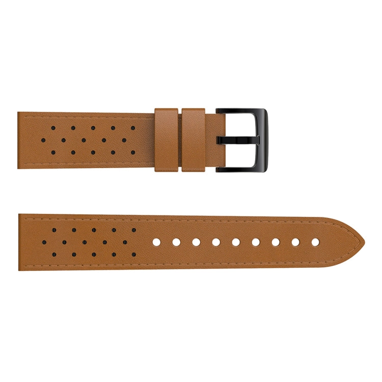 For Samsung Galaxy Watch 3 45mm Round Hole Line Leather Watch Band(Brown Leather Line Black Point) by bashfashion