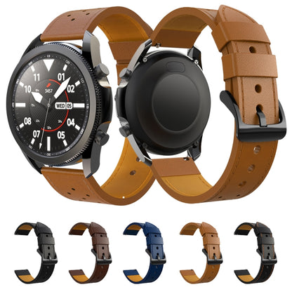 For Samsung Galaxy Watch 3 45mm Round Hole Line Leather Watch Band(Blue Leather Line Orange Point) by bashfashion