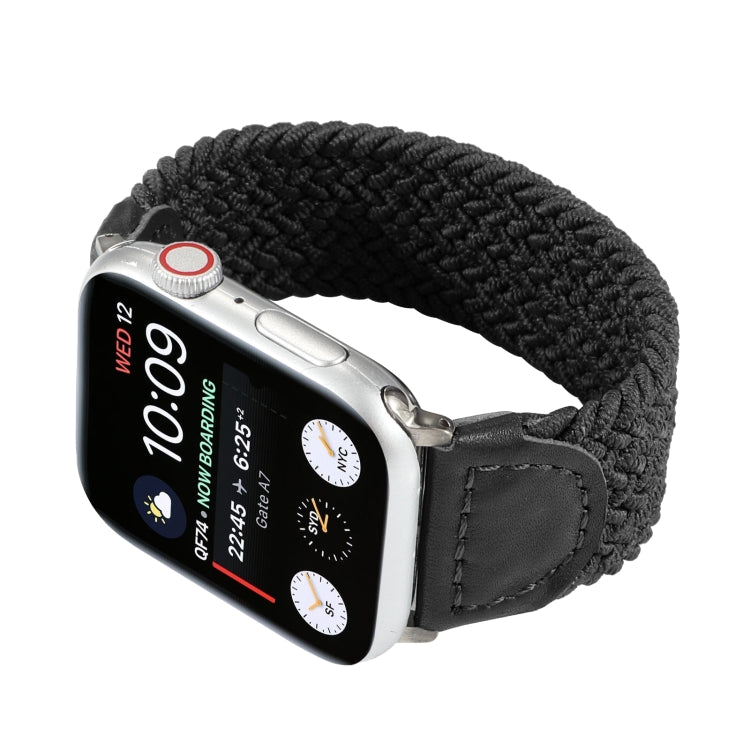 Nylon + Leather Braided Watch Band For Apple Watch Series 9&8&7 41mm / SE 3&SE 2&6&SE&5&4 40mm / 3&2&1 38mm, Size:S(Black) by bashfashion