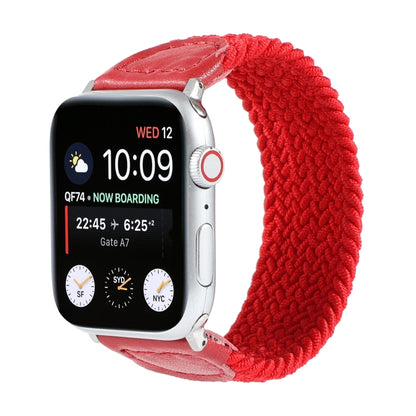 Nylon + Leather Braided Watch Band For Apple Watch Series 9&8&7 41mm / SE 3&SE 2&6&SE&5&4 40mm / 3&2&1 38mm, Size:S(Red) by bashfashion