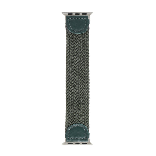 Nylon + Leather Braided Watch Band For Apple Watch Series 9&8&7 41mm / SE 3&SE 2&6&SE&5&4 40mm / 3&2&1 38mm, Size:M(Army Green) by bashfashion