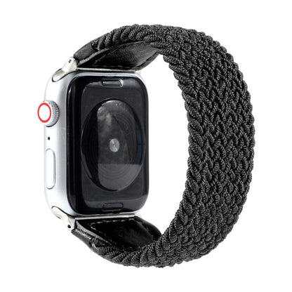 Nylon + Leather Braided Watch Band For Apple Watch Series 9&8&7 41mm / SE 3&SE 2&6&SE&5&4 40mm / 3&2&1 38mm, Size:L(Black) by bashfashion