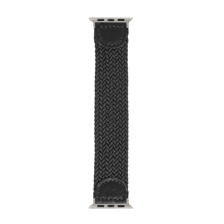 Nylon + Leather Braided Watch Band For Apple Watch Series 9&8&7 41mm / SE 3&SE 2&6&SE&5&4 40mm / 3&2&1 38mm, Size:L(Black) by bashfashion