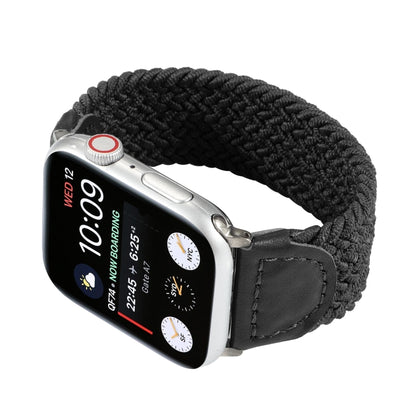 Nylon + Leather Braided Watch Band For Apple Watch Series 9&8&7 41mm / SE 3&SE 2&6&SE&5&4 40mm / 3&2&1 38mm, Size:L(Black) by bashfashion