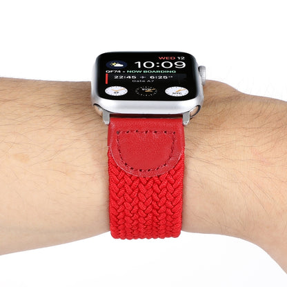 Nylon + Leather Braided Watch Band For Apple Watch Series 9&8&7 41mm / SE 3&SE 2&6&SE&5&4 40mm / 3&2&1 38mm, Size:L(Red) by bashfashion