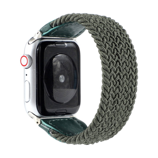 Nylon + Leather Braided Watch Band For Apple Watch Series 9&8&7 41mm / SE 3&SE 2&6&SE&5&4 40mm / 3&2&1 38mm, Size:L(Army Green) by bashfashion