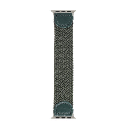 Nylon + Leather Braided Watch Band For Apple Watch Series 9&8&7 41mm / SE 3&SE 2&6&SE&5&4 40mm / 3&2&1 38mm, Size:L(Army Green) by bashfashion
