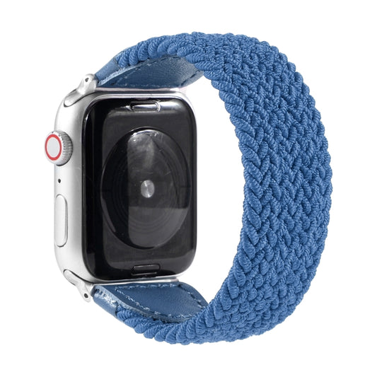 Nylon + Leather Braided Watch Band For Apple Watch Series 9&8&7 41mm / SE 3&SE 2&6&SE&5&4 40mm / 3&2&1 38mm, Size:L(Blue) by bashfashion