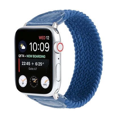 Nylon + Leather Braided Watch Band For Apple Watch Series 9&8&7 41mm / SE 3&SE 2&6&SE&5&4 40mm / 3&2&1 38mm, Size:L(Blue) by bashfashion