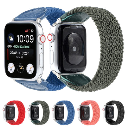 Nylon + Leather Braided Watch Band For Apple Watch Series 9&8&7 41mm / SE 3&SE 2&6&SE&5&4 40mm / 3&2&1 38mm, Size:L(Black) by bashfashion