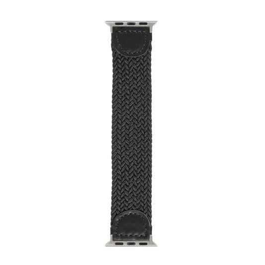 Nylon + Leather Braided Watch Band For Apple Watch Series 7 45mm / 6 & SE & 5 & 4 44mm / 3 & 2 & 1 42mm, Size:M(Black) by bashfashion