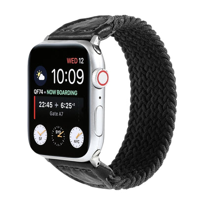 Nylon + Leather Braided Watch Band For Apple Watch Series 7 45mm / 6 & SE & 5 & 4 44mm / 3 & 2 & 1 42mm, Size:M(Black) by bashfashion