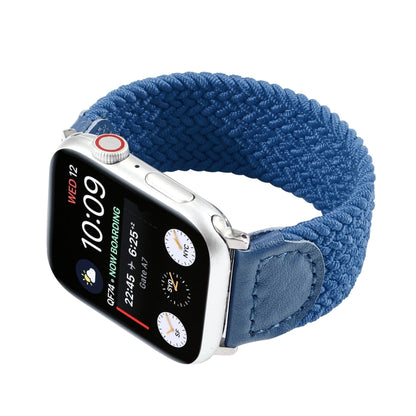 Nylon + Leather Braided Watch Band For Apple Watch Series 7 45mm / 6 & SE & 5 & 4 44mm / 3 & 2 & 1 42mm, Size:M(Blue) by bashfashion