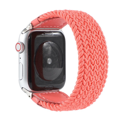 Nylon + Leather Braided Watch Band For Apple Watch Series 7 45mm / 6 & SE & 5 & 4 44mm / 3 & 2 & 1 42mm, Size:M(Rose Red) by bashfashion