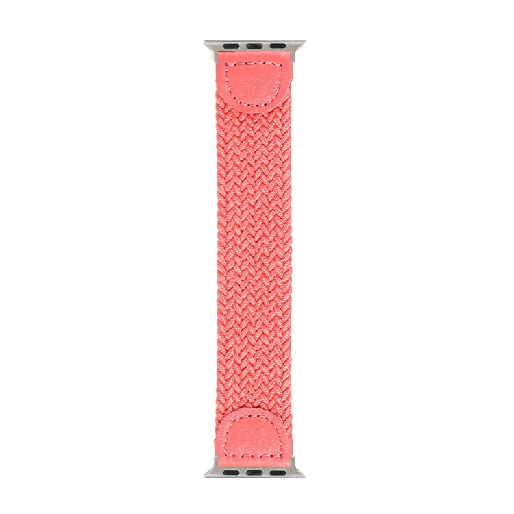 Nylon + Leather Braided Watch Band For Apple Watch Series 7 45mm / 6 & SE & 5 & 4 44mm / 3 & 2 & 1 42mm, Size:M(Rose Red) by bashfashion