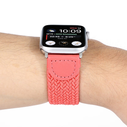 Nylon + Leather Braided Watch Band For Apple Watch Series 7 45mm / 6 & SE & 5 & 4 44mm / 3 & 2 & 1 42mm, Size:M(Rose Red) by bashfashion
