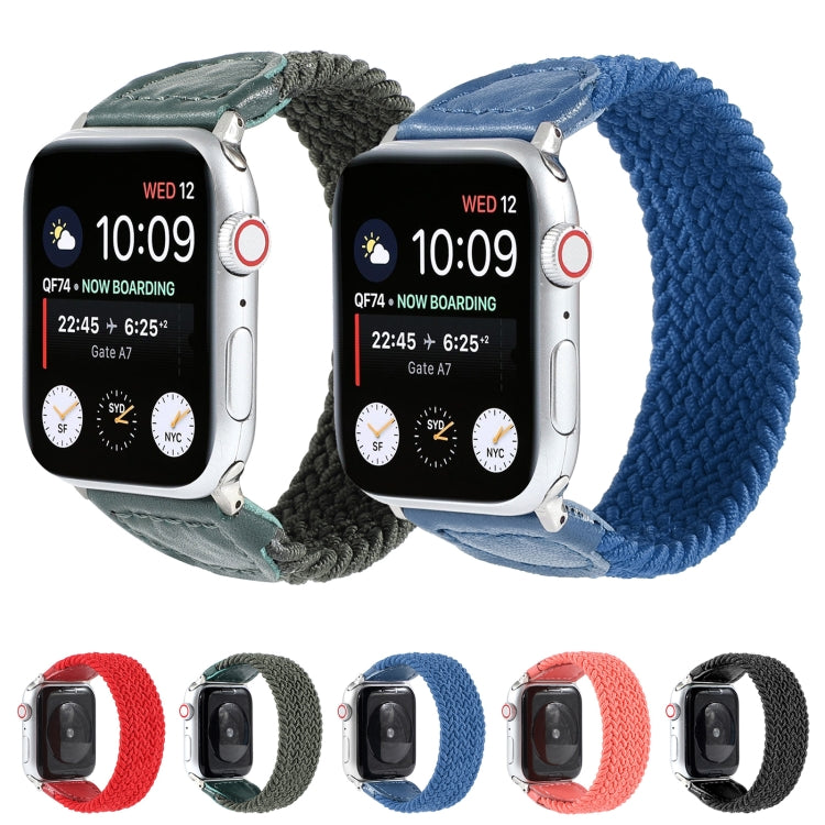 Nylon + Leather Braided Watch Band For Apple Watch Series 7 45mm / 6 & SE & 5 & 4 44mm / 3 & 2 & 1 42mm, Size:M(Blue) by bashfashion