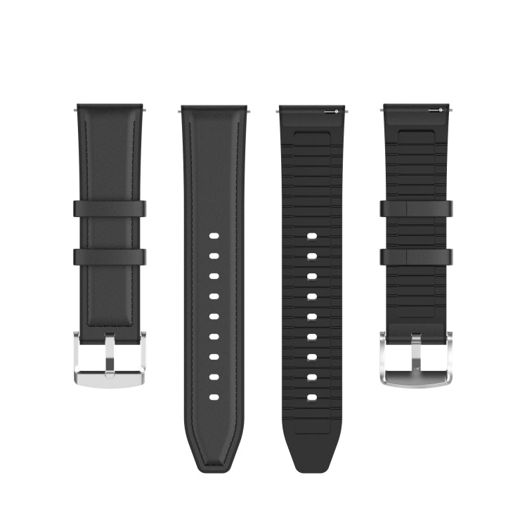 22mm Silicone Leather Watch Band for Samsung Galaxy Watch 3 45mm(Black) by bashfashion