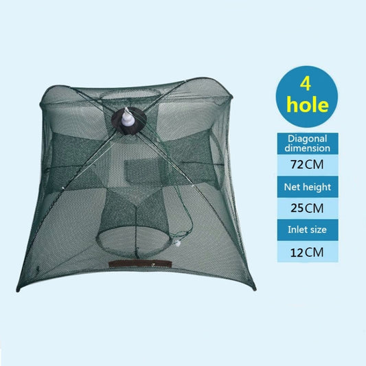 4 Holes Automatic Foldable Fishing Net Nylon Shrimp Crab Minnow Trap Fish Cast Net Fishing Tackle by bashfashion