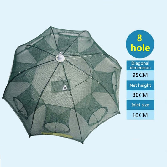 8 Holes Automatic Foldable Fishing Net Nylon Shrimp Crab Minnow Trap Fish Cast Net Fishing Tackle by bashfashion