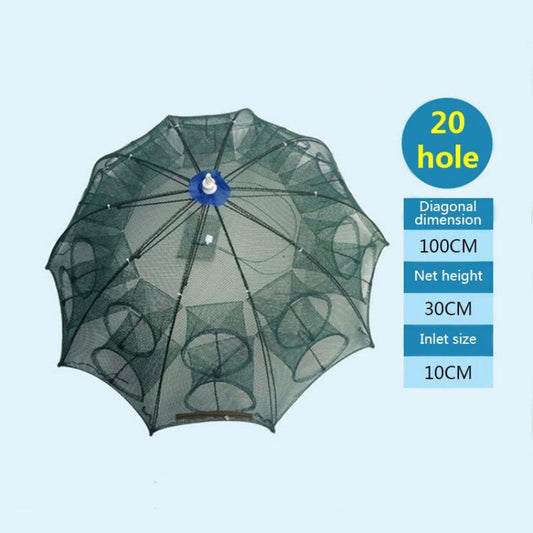 20 Holes Automatic Foldable Fishing Net Nylon Shrimp Crab Minnow Trap Fish Cast Net Fishing Tackle by bashfashion