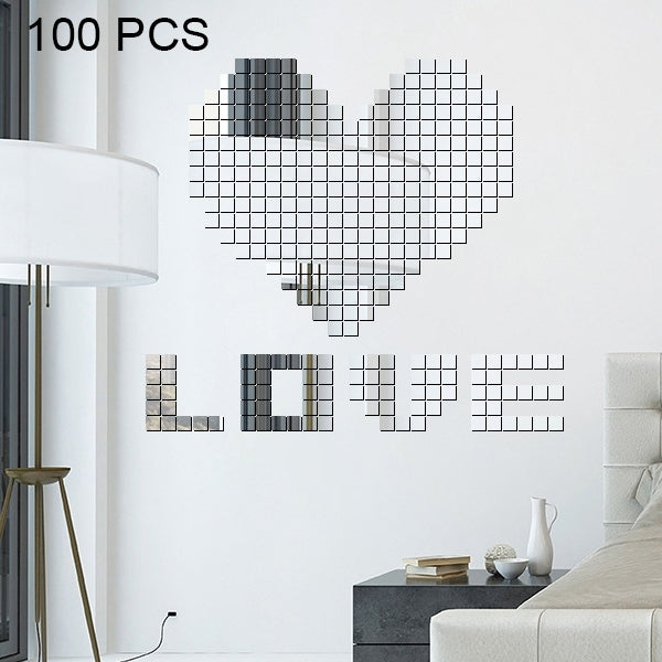 100 PCS Square Crystal Mosaic Mirror Acrylic Stereo Wall Stickers Creative Background Home Living Room Wall Sticker,Size:4*4cm(Silver) by bashfashion