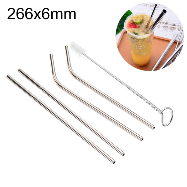 4pcs Reusable Stainless Steel Drinking Straw + Cleaner Brush Set Kit, 266*6mm(Silver) by bashfashion