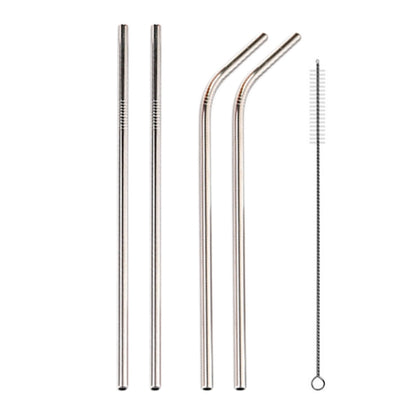 4pcs Reusable Stainless Steel Drinking Straw + Cleaner Brush Set Kit, 266*6mm(Silver) by bashfashion