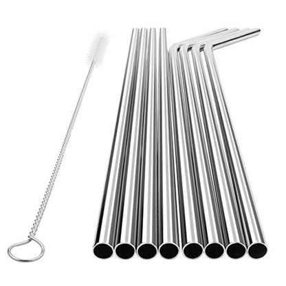 4pcs Reusable Stainless Steel Drinking Straw + Cleaner Brush Set Kit, 266*6mm(Silver) by bashfashion