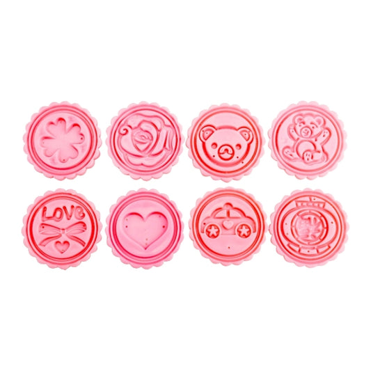 DIY Fondant Cake Mold Biscuit Cookie Cutters Baking Tools with 8 PCS Round Cartoon Patterns(Pink) by bashfashion