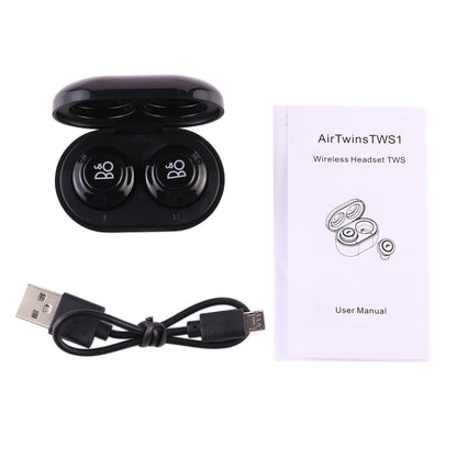 Air Twins TWS1 Bluetooth V5.0 Wireless Stereo Earphones with Magnetic Charging Box(Black) by bashfashion