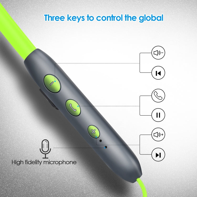 BH-I37 Bluetooth 5.0 Wire-controlled Bluetooth Earphone Built-in High-fidelity Microphone, Support Call (Green) by bashfashion