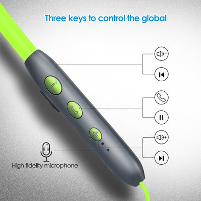 BH-I37 Bluetooth 5.0 Wire-controlled Bluetooth Earphone Built-in High-fidelity Microphone, Support Call (Green) by bashfashion