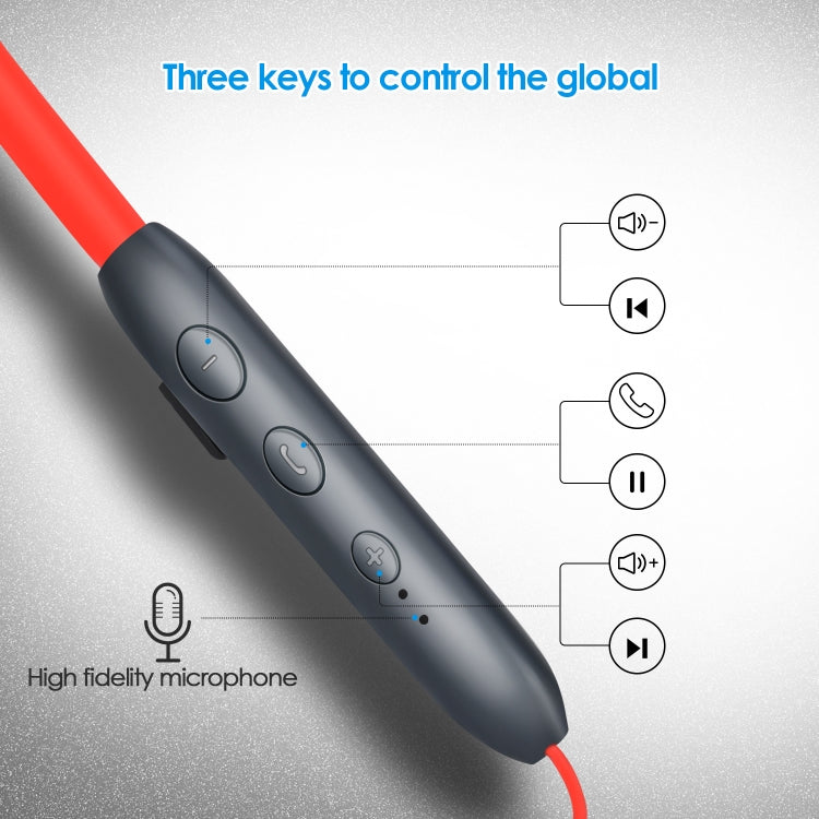 BH-I37 Bluetooth 5.0 Wire-controlled Bluetooth Earphone Built-in High-fidelity Microphone, Support Call (Red) by bashfashion