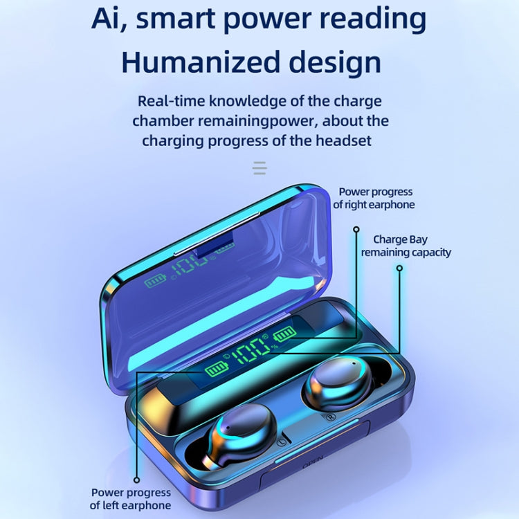 F9-5C Four-bar Breathing Light + Digital Display Noise Reduction Bluetooth Earphone(White) by bashfashion