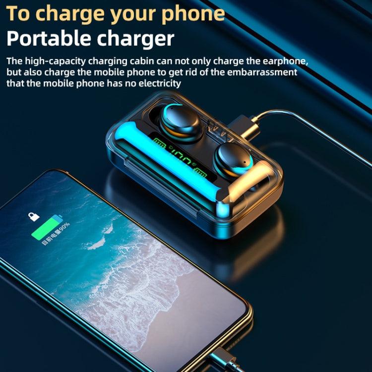 F9-5C Macaron Series Four-bar Breathing Light + Digital Display Noise Reduction Bluetooth Earphone (Dark Blue) by bashfashion