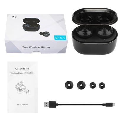 BTH-A6 Wireless Bluetooth 5.0 Earphone with Magnetic Charging Box (Black) by bashfashion