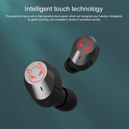 M23 Little Devil Pattern Intelligent Noise Reduction Touch Bluetooth Earphone with Three-screen Battery Display & Mirror Charging Box, Support HD Call & Siri (Black) by bashfashion